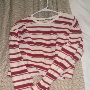 Zara Red and White Striped Long Sleeve Top